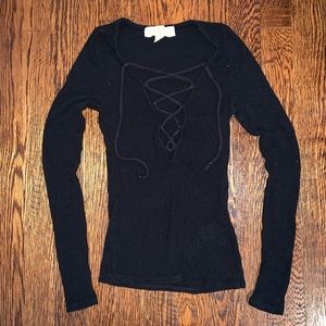 urban outfitters deep V neck lace up long sleeve